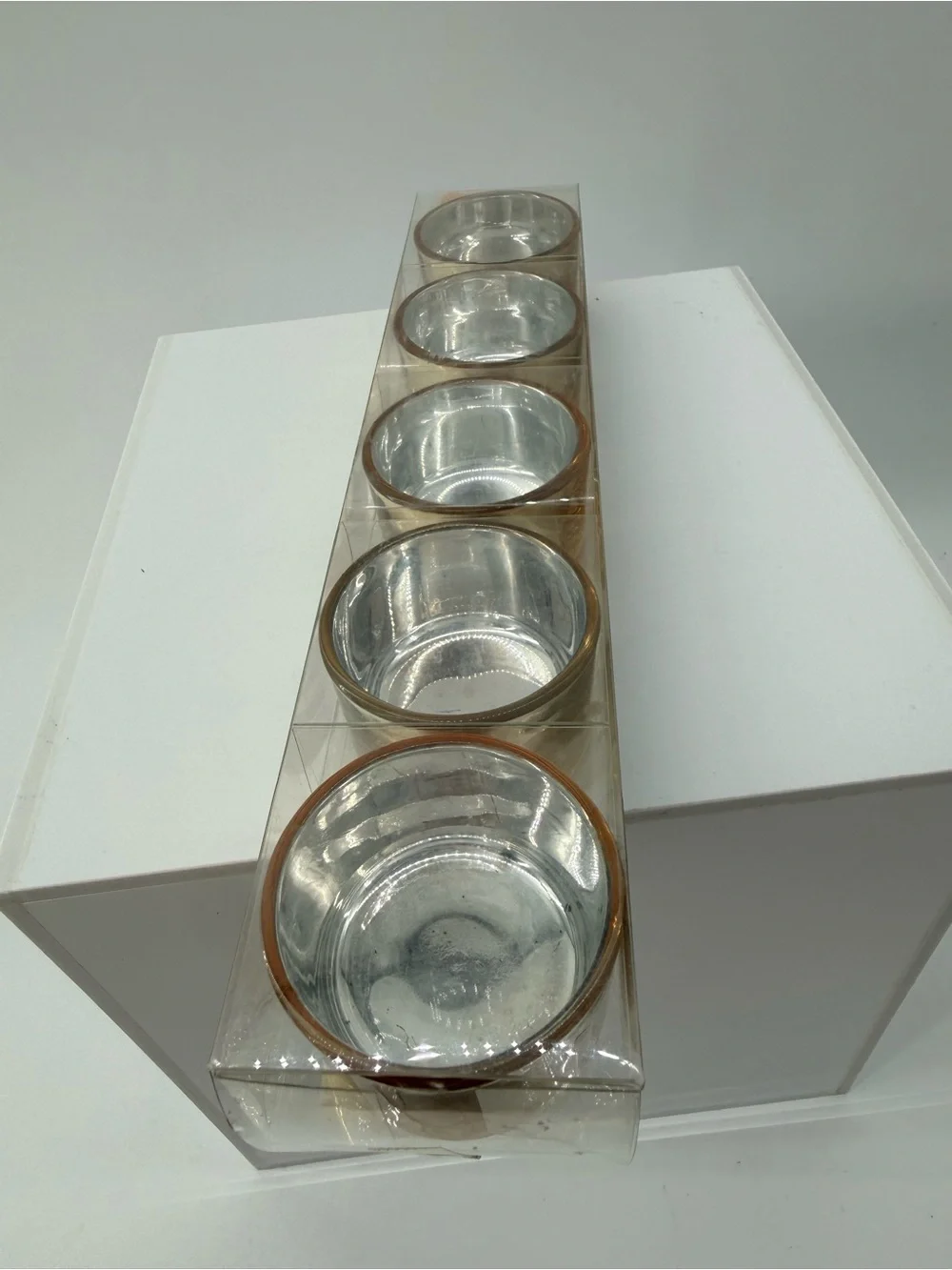 Sur La Table Silver Glass Tealight Holders with Gold Rim - Set of 5